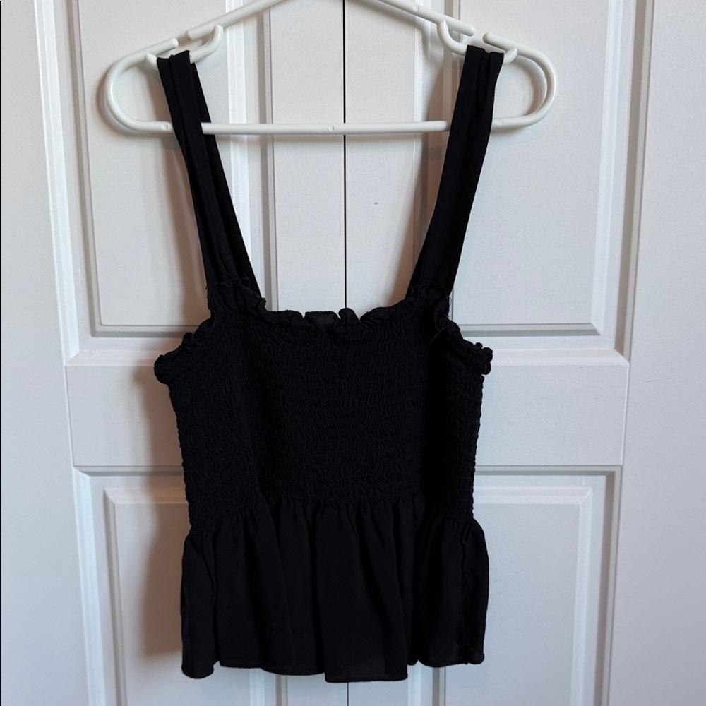 Black Smocked Peplum Tank Top